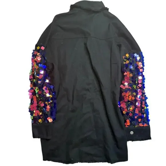 CHICME Black Button-Up Sequin Statement Shirt – Size 23” x 30” - Picture 2 of 4